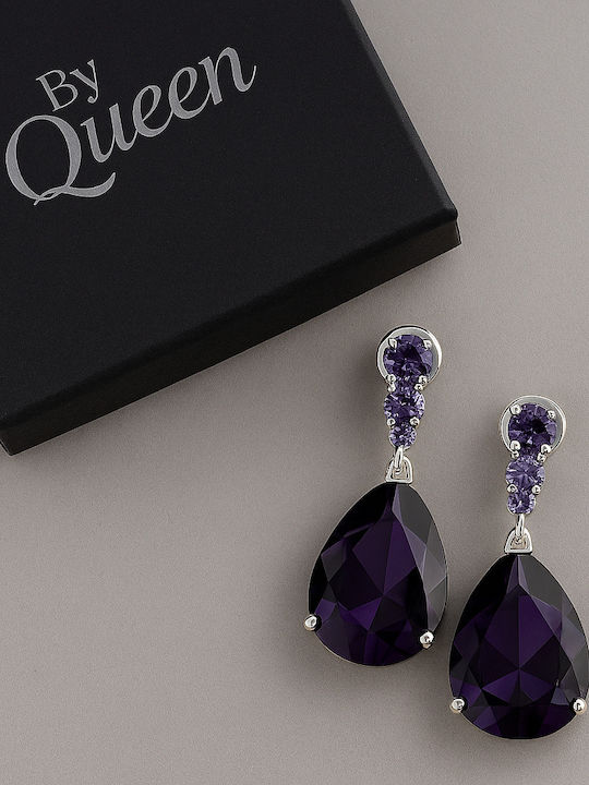 By Queen Σκουλαρίκια S925 Teardrop Amethyst