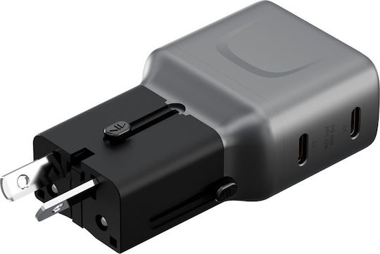Energea Φορτιστής Χωρίς Καλώδιο GaN με 2 Θύρες USB-C 45W Power Delivery Γκρι (Travelgo)