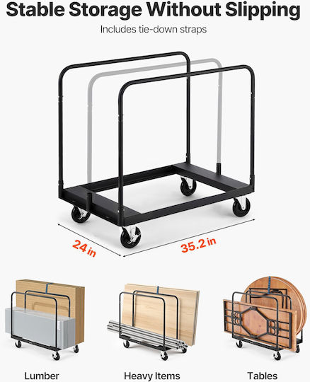 Vevor Καρότσι Μεταφοράς για Φορτίο Βάρους έως 816kg σε Μαύρο Χρώμα