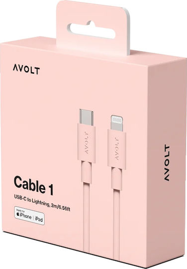 Data Fast Charging Cable Usb-c/lightning Apple Avolt 2 Meters Pastel Pink