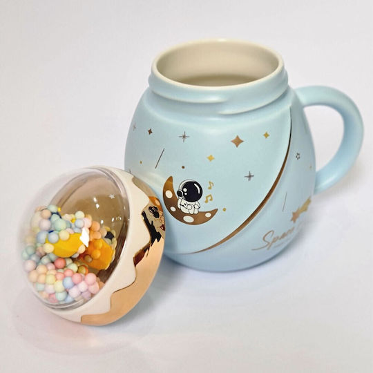 Becher Keramik mit Deckel Blau 500ml