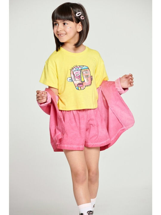 Kinder-Crop-Top Kurzarm Yellow