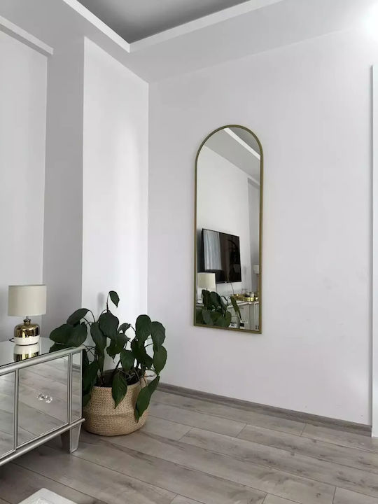 SteweHome Gewölbter Boden- oder Standspiegel mit Goldmetallischem Rahmen 140x50cm