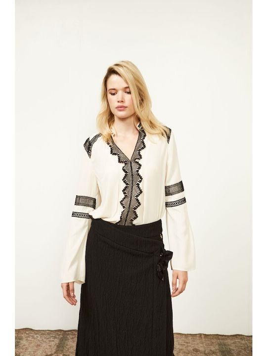 Damen Bluse mit V-Ausschnitt Ecru