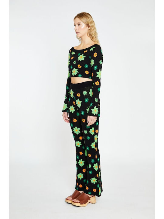 Women's Fabric Trousers Floral Green