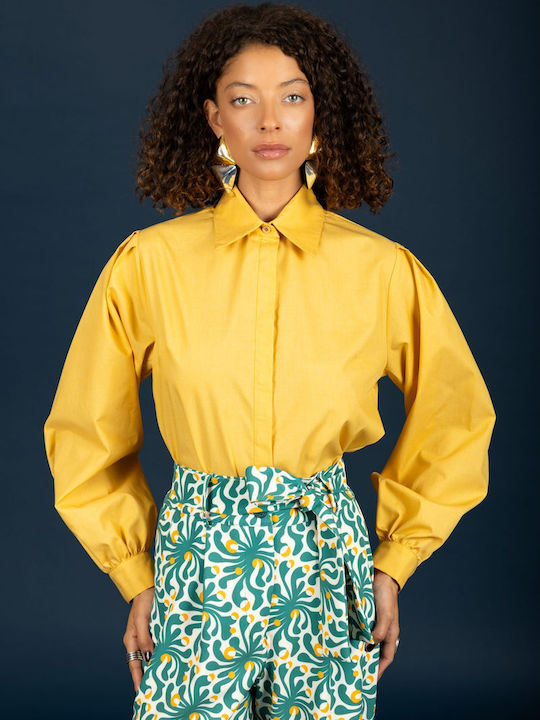 Women's Monochrome Long Sleeve Shirt Yellow