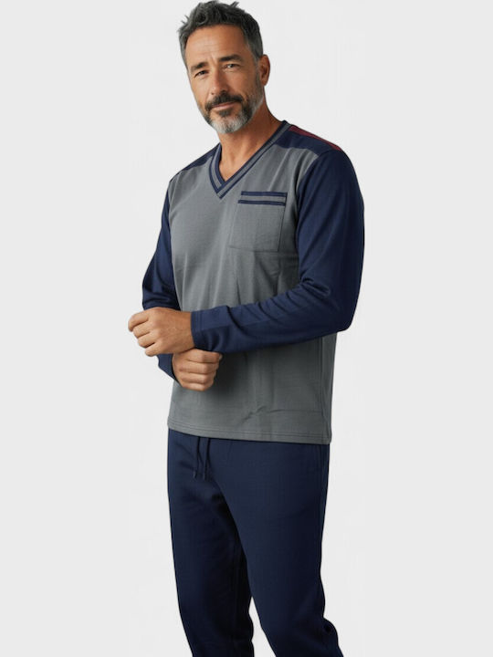 Ανδρική Πιτζάμα Fleece Collection Μπλε & Γκρι V Λαιμόκοψη Cl2640-2-ανθρακί Ανδρική Πιτζάμα Fleece Collection Μπλε & Γκρι V Λαιμόκοψη Cl2640-2-ανθρακί
