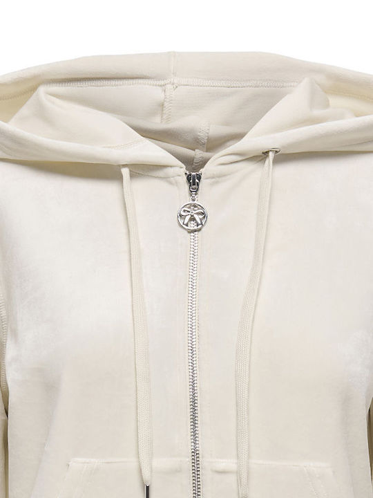 Rebel Women's Sweatshirt Jacket Hooded Ecru