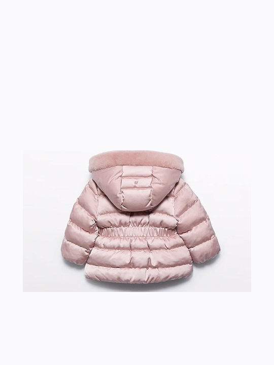 Kids Quilted Jacket with Hood Pink