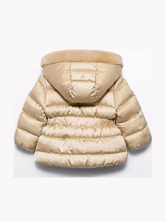 Kids Quilted Jacket with Hood Beige