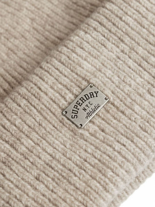 Sdna Beanie Unisex Σκούφος με Rib Πλέξη σε Μπεζ χρώμα