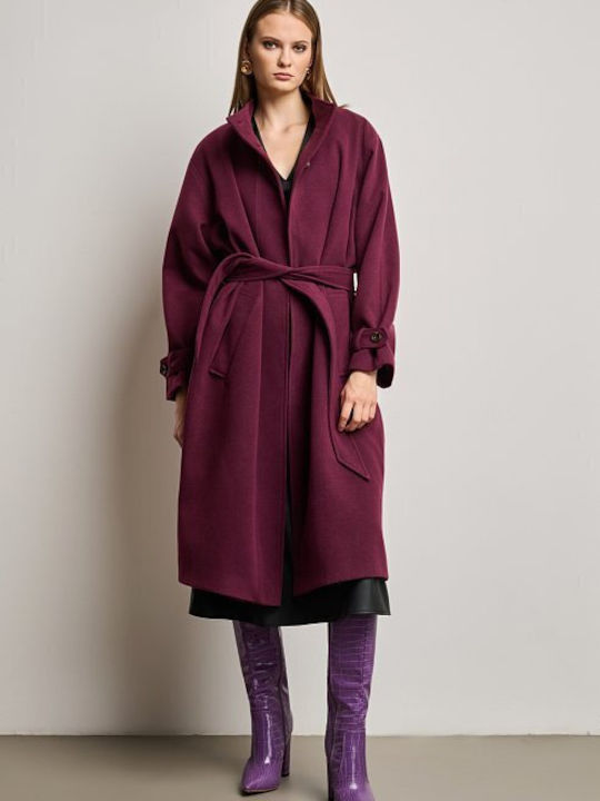 Дамско Бордо Палто Oversized