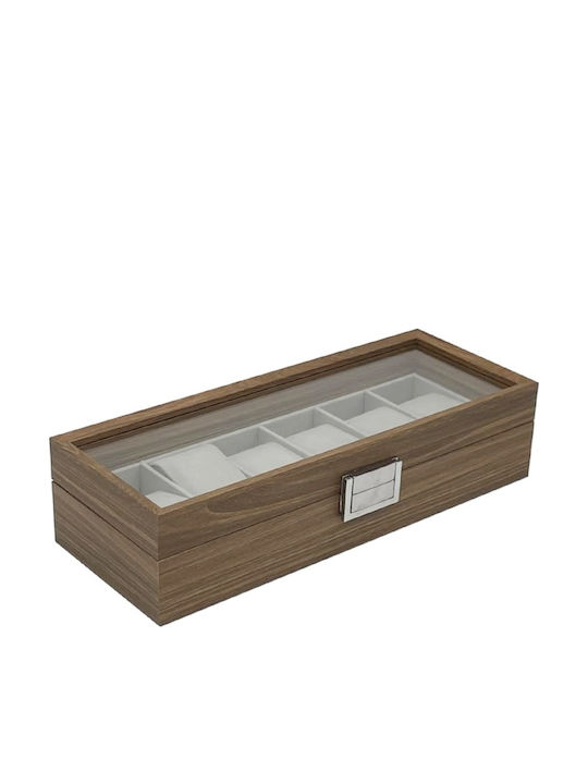 Elegant Wooden Case Storage Organization 6 Watches Pufo Gentleman Model Brown