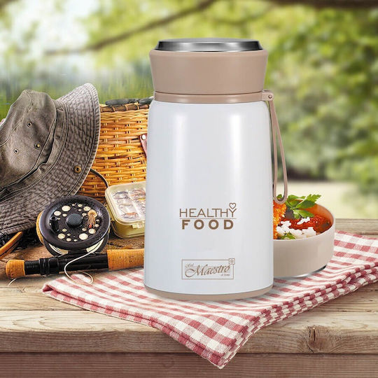 Maestro Кутия за Храна Inox Термос Бял с Прегради 800ml