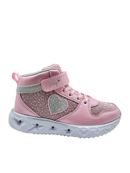 Anatomisch Kinderstiefeletten mit Klettverschluss & Lichtern Rosa