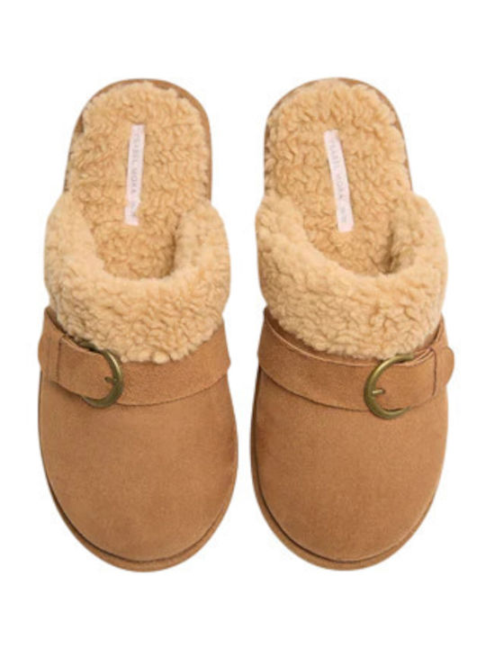 Winter Women's Slippers with Brown Fur