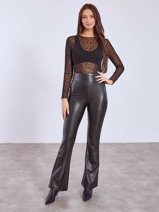 Celestino Women's Flared Leatherette Trousers Black