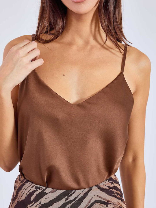 Celestino Lingerie Τοπ Σατέν Καφέ Σκούρο