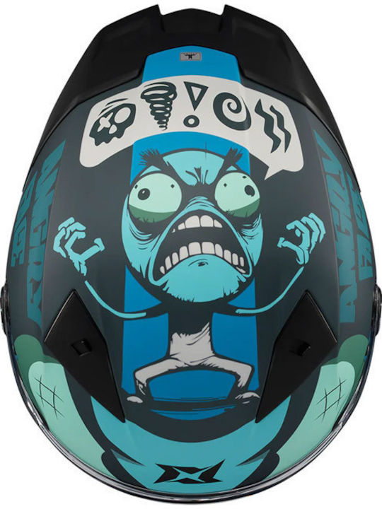 Axxis Fenix Angry Face C7 Black/Blue Mat Мотоциклетна каска Full Face DOT / ECE 22.06 с Sunvisor