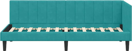Single Bed Upholstered with Velvet Turquoise with Slats for Mattress 80x200cm