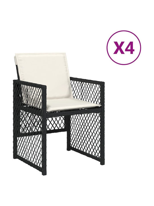 Outdoor Chair Rattan Black with Cushion 4pcs 36x49x49cm