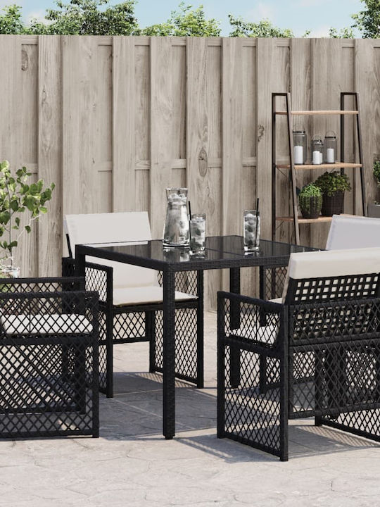 Outdoor Chair Rattan Black with Cushion 4pcs 36x49x49cm