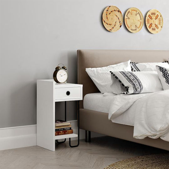 Sirius Wooden Bedside Table with Metallic Legs White 32x30x61cm