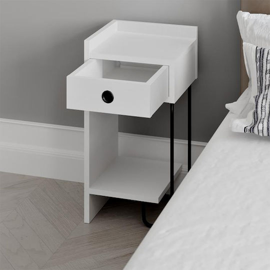 Sirius Wooden Bedside Table with Metallic Legs White 32x30x61cm