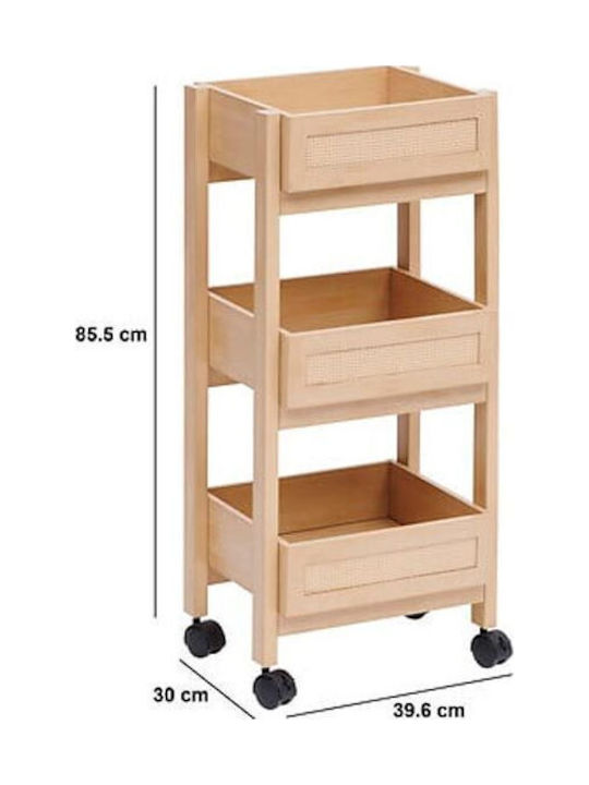 Floor Bathroom Shelf Wooden with 3 Shelves 39.6x30x85.5cm Beige