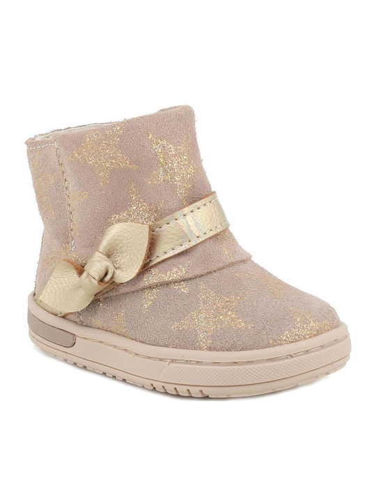 Anatomical Leather Kids Boots with Zipper Beige