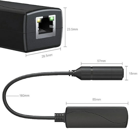 Pd024bfs 48v 24v/1a Изход Gigabit PoE Конвертор Женски Черен