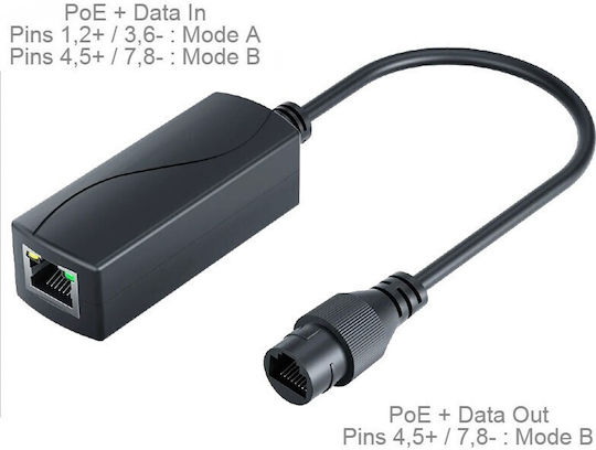 Pd024bfs 48v 24v/1a Изход Gigabit PoE Конвертор Женски Черен