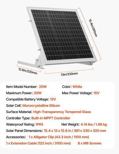 Vevor Слънчев Панел Зарядно Устройство 20W (За Преносими Устройства) (GDSXLDJG20WN639T5001Y3)