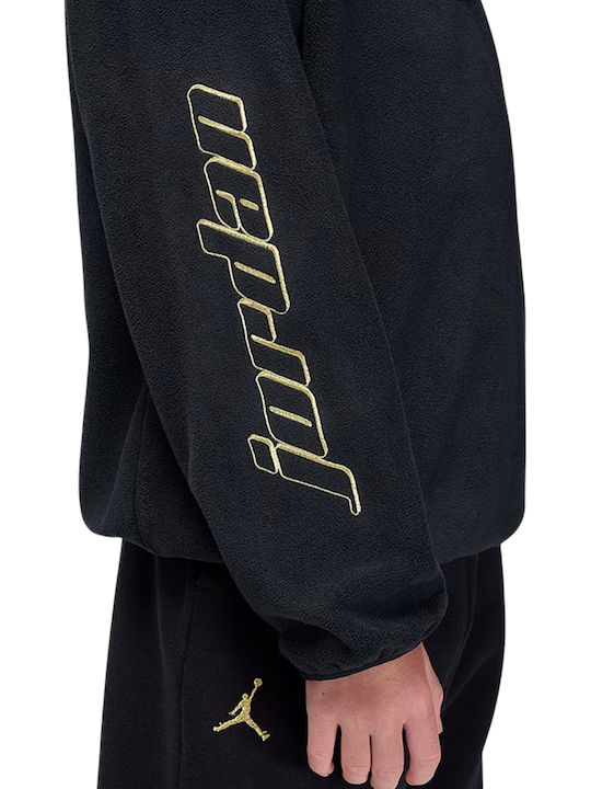 Fleece Επένδυση Παιδικό Φούτερ με Κουκούλα Μαύρο