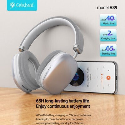 Celebrat A39 Wireless / Wired Over Ear Headphones with 20 hours of Operation White