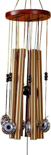 Pufo Wind Chime 5 Metal Sound Tubes Home Garden Hamsa Eye Design Gold