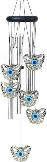 Silver Metal 5-tube Wind Chime 6 Butterflies Feng-shui Model Home Garden