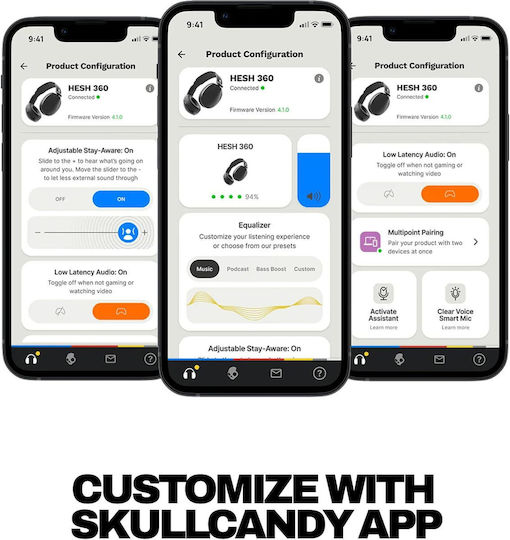 Skullcandy Hesh 360 Wireless / Wired Over Ear Headphones with 100 hours of Operation and Quick Charge Black