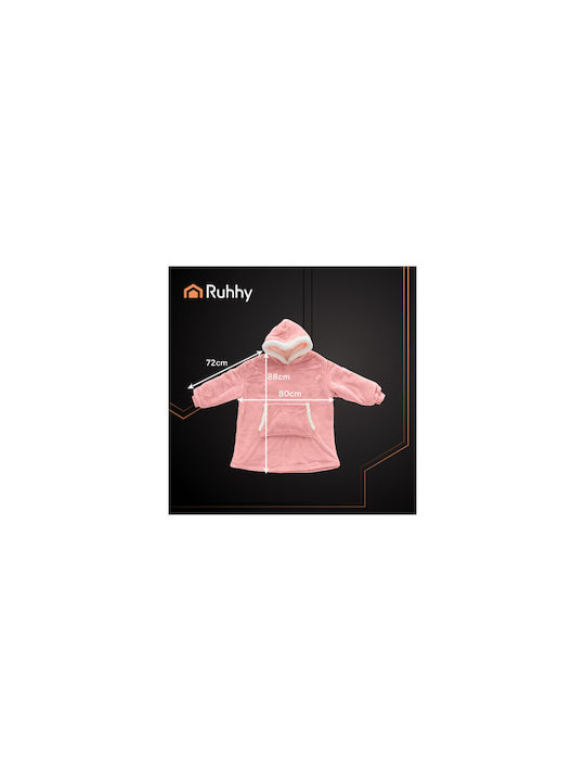 Ruhhy Velvet Blanket with Sleeves 80x80cm Pink