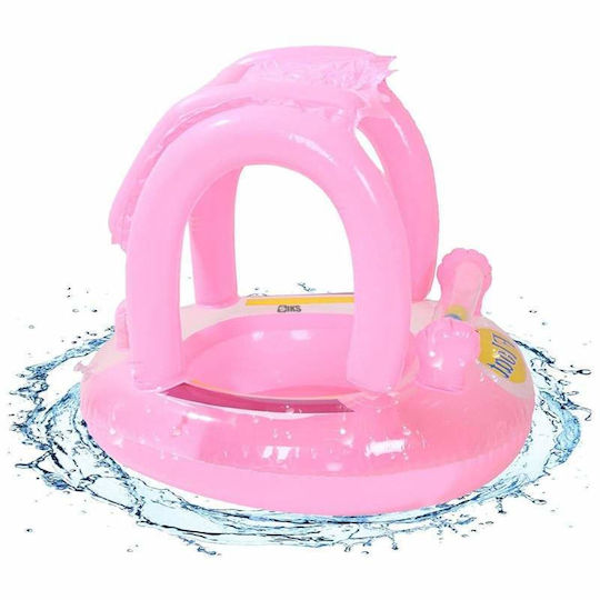 Siks Inflatable Baby Float Canopy Anti-Tip Function Ring-Shaped Pool Float Roof Size 62 Cm Diameter X 66 Cm Height Pink