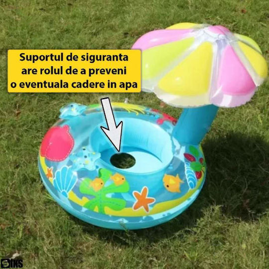 Inel Gonflabil De Înot Pentru Bebeluși Copii Siks Parasolar De Protecție Podea Inel Piscină Dimensiune 70 Cm X 80 Înălțime Coada Sirenei Stil Umbrelă Albastru