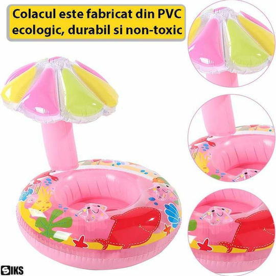 Colac Gonflabil Pentru Copii Bebelusi Siks Parasolar Protectie Podea Inel Piscina Diametru 70 Cm X 80 Inaltime Coada Sirena Stil Umbrela Multicolor Roz