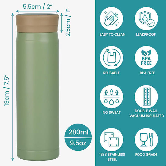 Belle Vous Pahar Termos Oțel Inoxidabil / Sticlă 280ml Verde