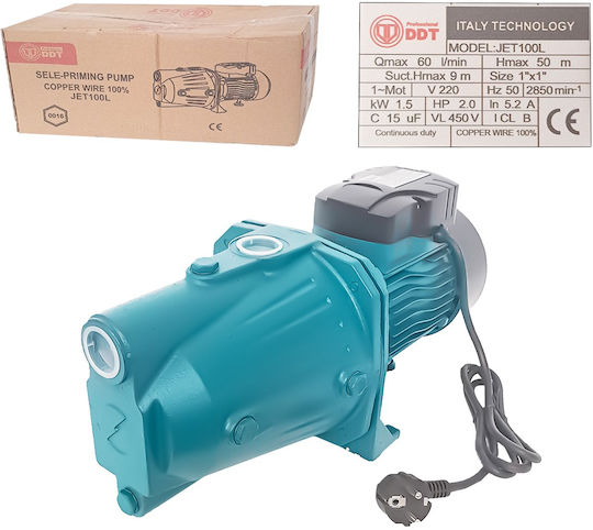 Pachet Promoțional Pompă de Apă de Suprafață Ddt Jet100l 1500 W Fontă Bobinaj 100% Cupru + Presostat Electronic Automat Ddt Ls1 1.1kw 10 Bar