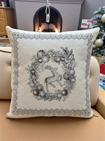 Linea Home Weihnachtsdekorativer Kissenbezug Quadratisch Beige 45x45cm