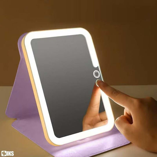 Makeup Mirror Purse with Light 23x17cm Purple