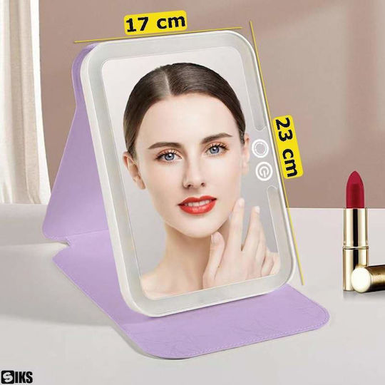 Makeup Mirror Purse with Light 23x17cm Purple