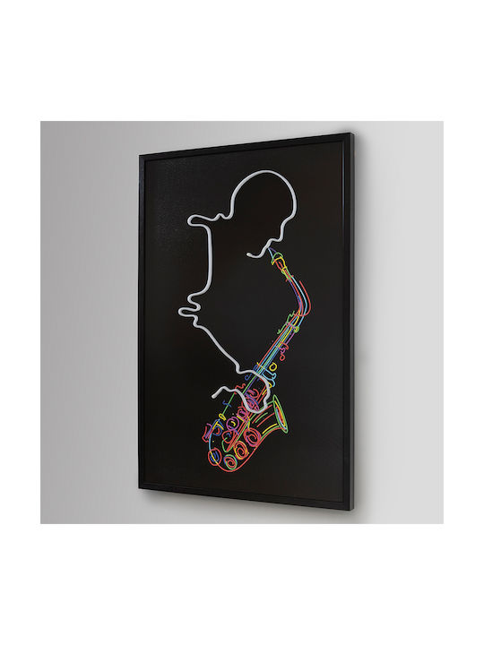 Painting Saxophonist with LED Lighting Black Frame 80x120cm Schuller 724739