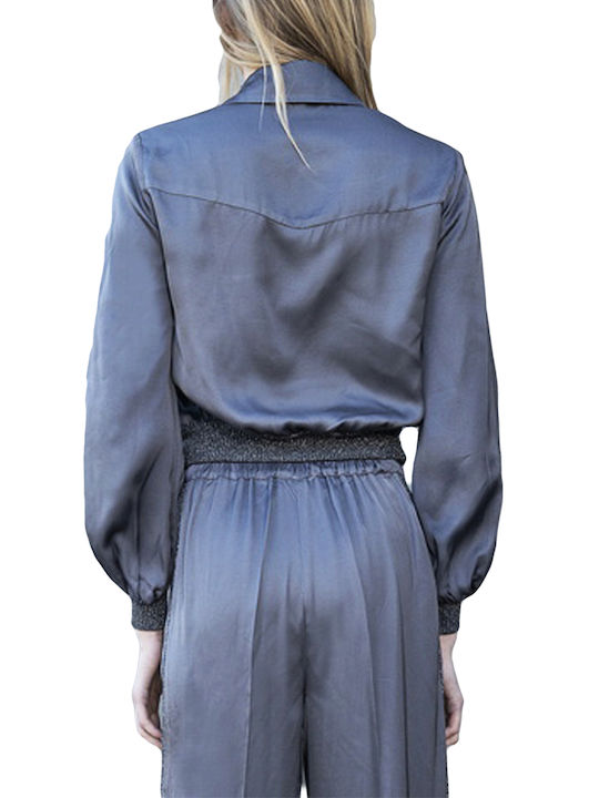 Damen Bluse Satin Anthracite
