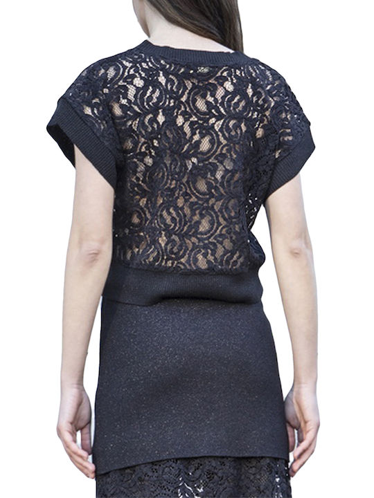 Damen Pullover mit Spitze Black